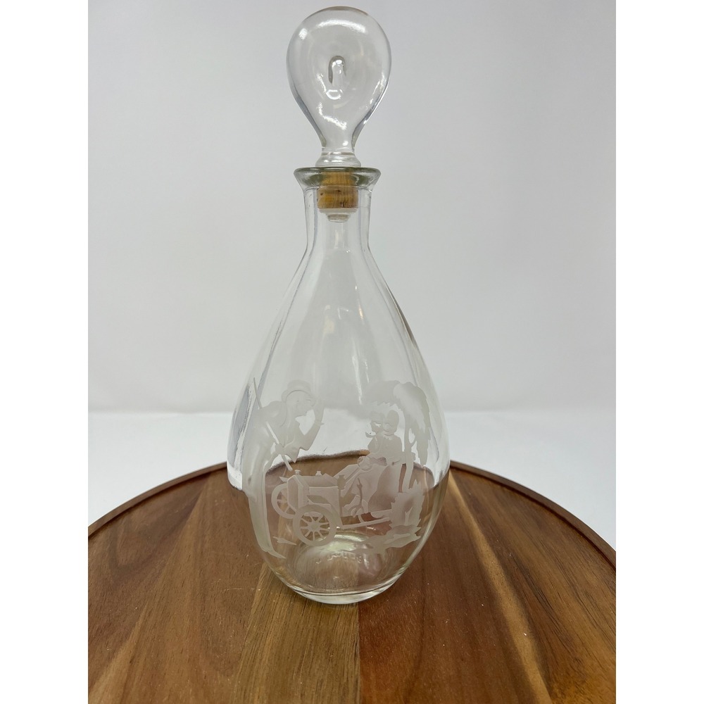 Vintage‎ Etched Glass Decanter Bottle with Stopper JW Harper Whiskey Collectible